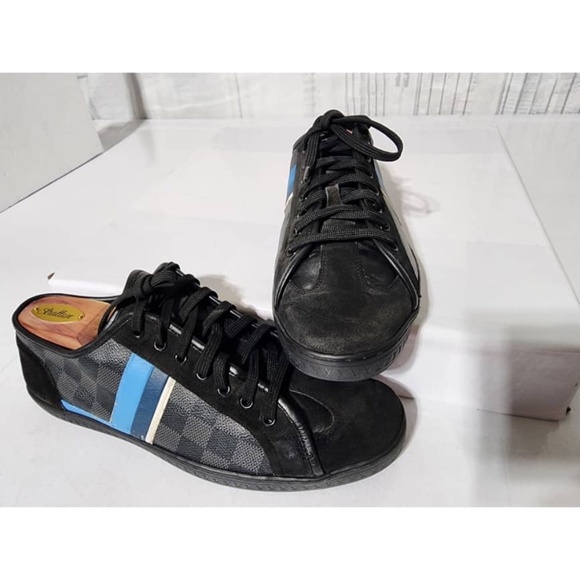 Authentic LOUIS VUITTON Suede Canvas Totem Sneakers Black Size 7 - Picture 9 of 16